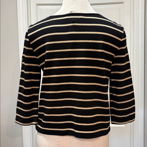 St John Sport sz S black with gold stripe crewneck sweater w/crest on sleeve - Picture 4 of 7